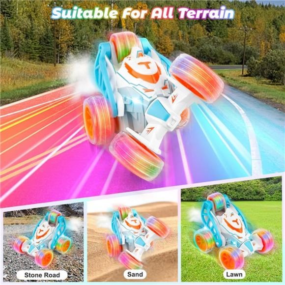 RC Stunt Car with Colorful Lights & Music and Spray For Kids (Orange) - Picture 5 of 6